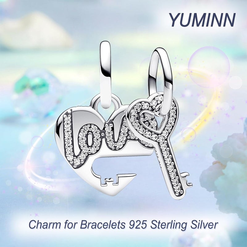 YUMINN تعليقات فضة استرلينية 925 لسلاسل المعصم، تعليقات حب وقلب ذهبية، خرز متدلي من زهور الكرز للمجوهرات النسائية - Image 2